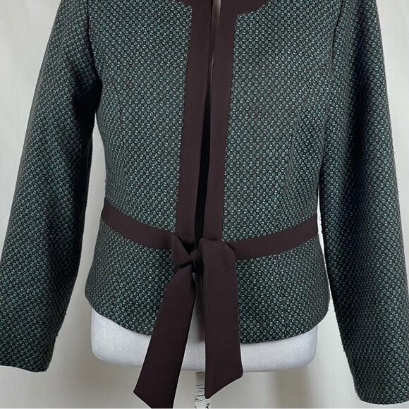 Bentley A. Teal Brown Woven Career Office Tie Closure Jacket Size M - Picture 3 of 12